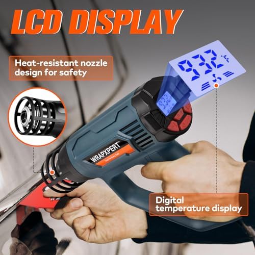 WRAPXPERT Heat Gun for Vinyl Wrap/Window Tint with Digital LCD 2000W 122℉-1202℉（50℃- 650℃) Variable Temperature Control Memory Function for Car Wrap, Crafts, Shrinking Tubing, Stripping Paint
