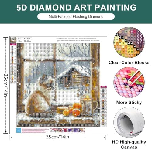 Christmas Diamond Art Kits for Adults, Winter Cat Diamond Painting Kits