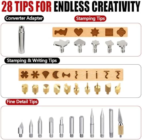 32PCS Wood Burning Kit, Wood Burning Tool – Adjustable Temperature Soldering Iron Tool for DIY, Wood Carving, Embossing, and Craft Projects – Wood Burner Pen Set for Adults and Beginners（Red）