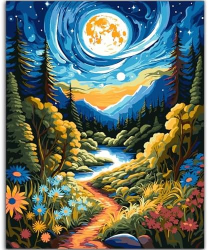 ZTOTZ Paint by Numbers Kit for Adults,Painting by Numbers Kit Landscape,Moon Landscape Paint by Numbers Adults on Canvas,Number Painting for Home Wall Decor 16x20Inch(Mountain)