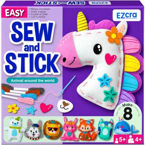EZCRA Unicorn Sewing Kit for Kids Ages 4-8 - 8 Beginner Projects