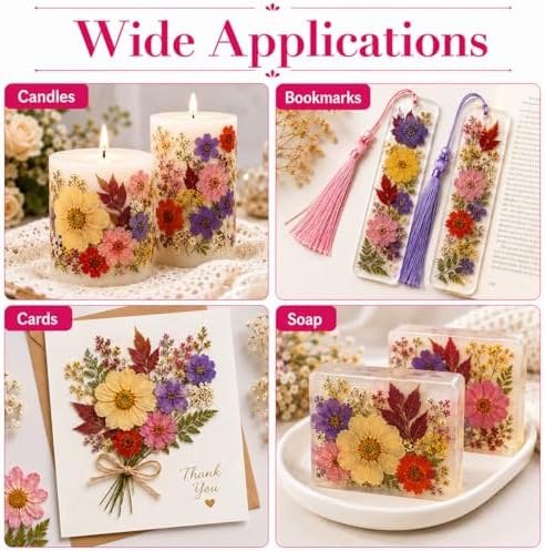 163 pcs Dried Flowers for Resin, Natural Flowers and Leaves Kit with Butterfly Stickers， Vacuum Sealed DIY Pressed Flowers for Jewelry Molds, Candle Soap Making, Scrapbook, Nail Art (Colorful-F)