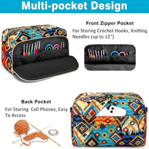 IBFUN Crochet Yarn Knitting Bag Organizer for Knit Accessories Hooks