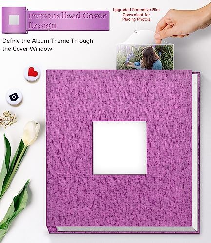 Artfeel Photo Album Self Adhesive Scrapbook Album for 3x5 4x6 5x7 8x10 Pictures,120 Pages Linen Cover with Display Window DIY Photo Book,Ideal Gifts for Family Travel Wedding Baby