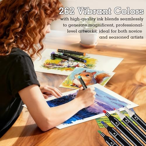 262 Colors Dual Tip Alcohol Markers, Dual Tips Art Markers, Permanent Sketch Marker Set for Adults Coloring, Painting, Sketching, Illustrations