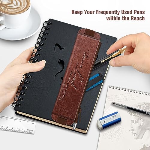 FINPAC 2-Pack Elastic Pen Holder for Notebook Leather Pen Holder
