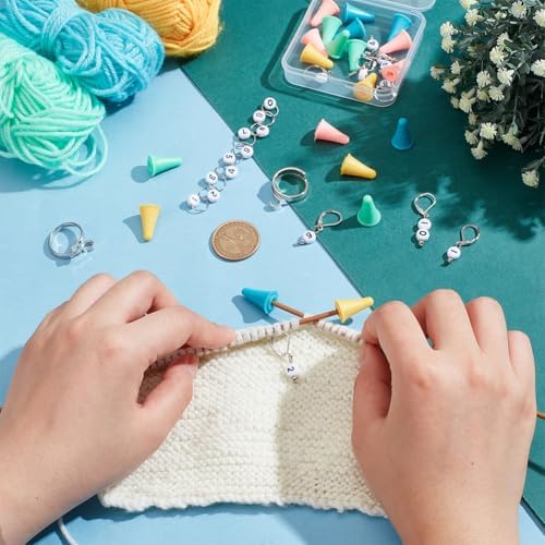 NBEADS Knitting Row Counter Chains Kits, Including 10Pcs Number Beads Stitch Markers 20Pcs Knitting Needle Stoppers 1Pc Counter Chains 2Pcs Yarn Guide Finger Holders for DIY Knitting