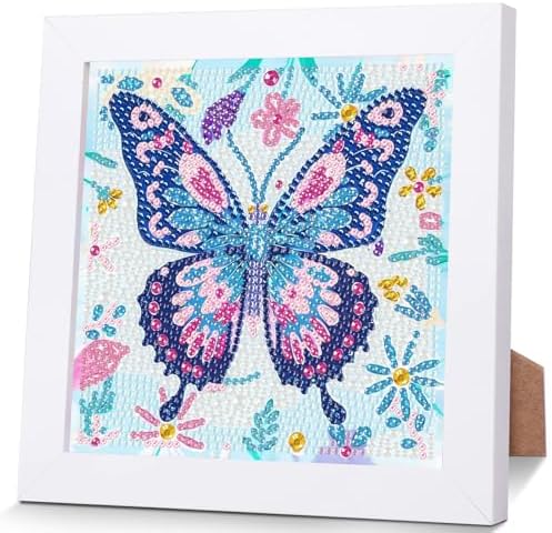Butterfly Diamond Art Painting Kits for Kids with Frame Ages 6-12 (7x7 in)