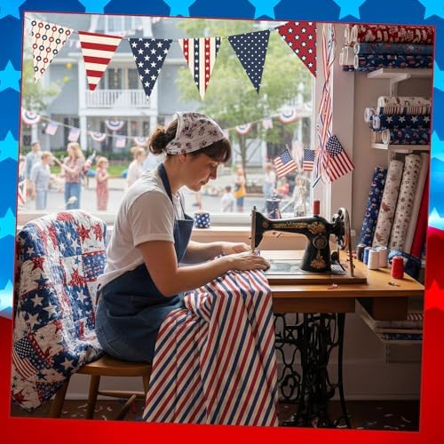HunnmingRe 20 Pcs 10x10'' Patriotic Quilting Fabric Square Red White Blue Precut Fabric Bundle 4th of July USA Flag Star Patchwork Material for Memorial Day Sewing DIY Craft 250 Anniversary Supplies