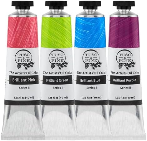 Tusc & Pine Artist Oil Paint - Set of 4 40ml tubes, Brilliant Hues - Non-Yellowing, Rich & Creamy Consistency, Max Pigment Load, Small Batch Milled Oil Paints Made in the USA for Professional Artists