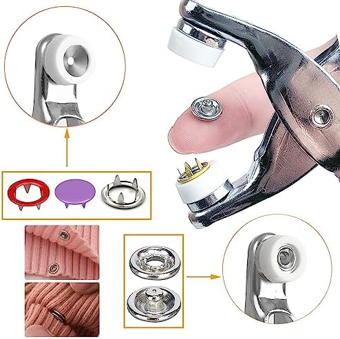 Minestylish 200 Sets Metal Snaps Buttons with Fastener Pliers Press Tool Kit Perfect for DIY Crafts Clothes Hats and Sewing, Snap Button Fasteners Kit for Clothing(Colorful / 800 PCS)
