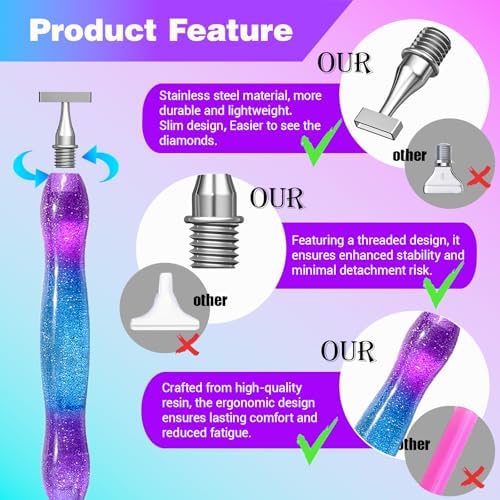 Huanlys Diamond Painting Pens, Diamond Art Pen Tools Accessories Kit with Thin Screw Steel Metal Tip Nibs, Roller for Art Crafts & Nail Art, Comfort Grip and Faster Drilling