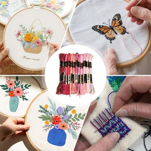 12 Skeins 105 Yards Variegated Cross Stitch Floss Friendship Bracelet String 6 Ply Polyester Colorful Gradient Red Embroidery Thread for Sewing Making Needlecraft Knitting Clothes Stitching