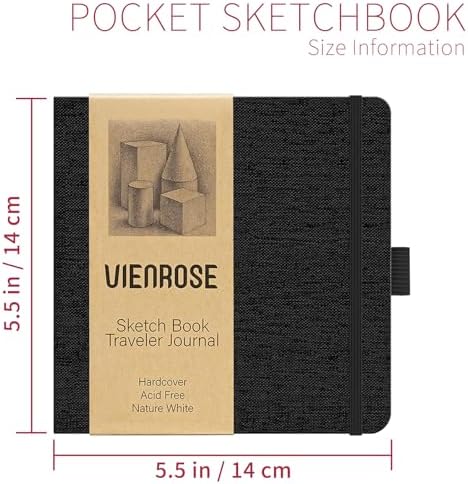 Vienrose 5.5"x5.5" Sketch Books, Linen Cover Sketching Book with Acid-Free Paper, 111lb/180gsm Drawing Pad for Kids, Beginners & Professionals, Art Supplies for Adults & Students(Black, 60 Sheets)