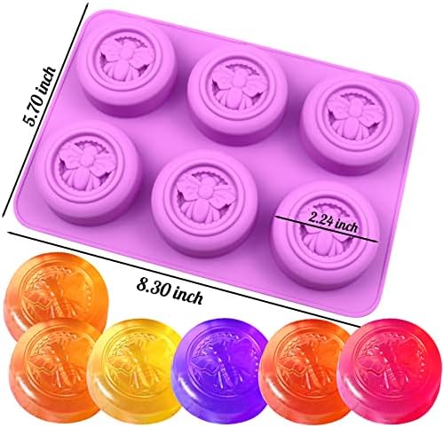 Bee Silicone Molds, 2 Pack Round Bee Soap Mold 6-Cavity | 3D Design Honeybee Silicone Mold for Soap Making, Lotion Bar Beeswax Resin Candle Chocolate Dessert