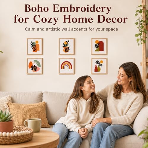 ZOIIWA 6PCS Boho Embroidery Kit for Beginners Adults Summer Cross Sewing Kits DIY Starter Hand Embroidery Kit with Needlepoint Patterns Hoop Threads Needles Instructions Craft Gift for Home Decor