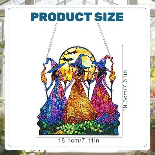 CRZMODE Witch Diamond Art Hanging Kit for Adults, Witch Pendant Diamonds Painting Art Kit, Special Crystal Diamond Art Painting Pendant Ornament, Craft Gift for Women Home Window Decor