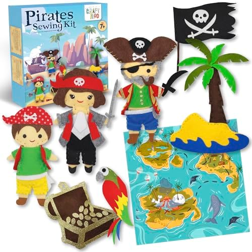 Pirates Sewing Kit for Kids Ages 8-12 - Pre-Cut Felt Pillow Plush Craft