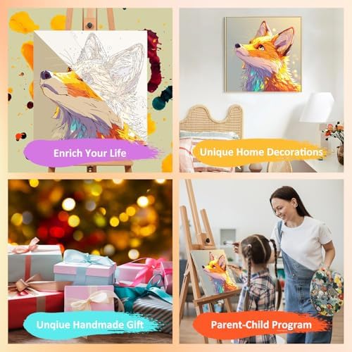 Fox Paint by Numbers Kit for Kids, 8x8 inch