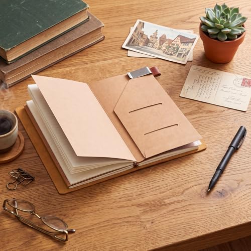 Thenshop Leather Travel Notebook 3 Inserts,Orange,Stand Size
