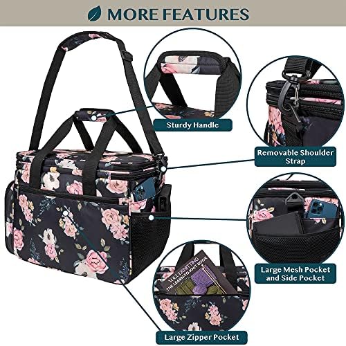 PAVILIA Knitting Yarn Storage Bag Crochet Knitter Organizer, Floral Black