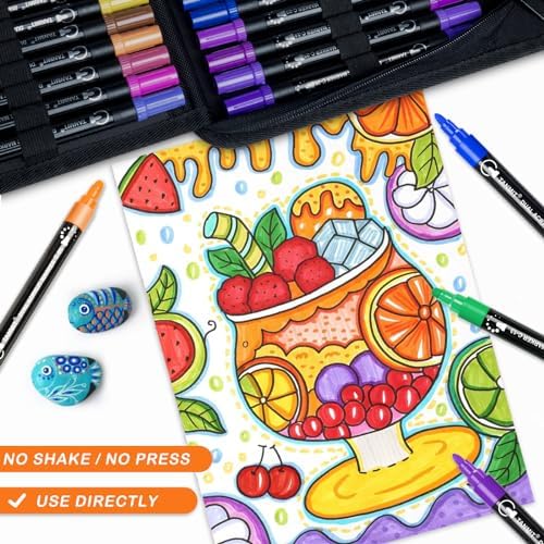 TANMIT 48 Colors Acrylic Paint Markers, Dual Tip Acrylic Paint Pens with Dot & Fine Tips For Fabric, Rock, Wood, Glass, Eggs, Scrapbook, DIY Crafts Making Art Supplies - Teacher Appreciation Gift