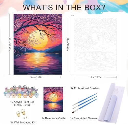 Natuyalo Sunset Scenery Paint by Numbers Kit for Adults, Lakeside View Painting by Numbers, DIY Acrylic Paint Kit for Adults Frameless, Easy Adult Paint by Number Kits on Canvas for Decor 16x20 inch