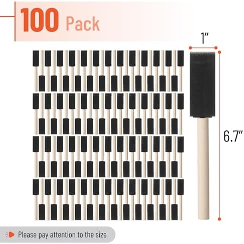 Bates- Foam Paint Brushes, 1-Inch, 100 Pack, Black Foam Brushes for Painting with Lightweight Wooden Handles