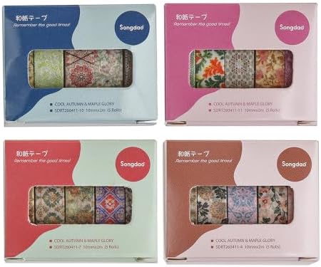 Autumn Botanical Washi Tape Set - 20 Rolls Fall Leaves Adhesive Tapes Arabesques Arts Decorative Masking Tape Sets for Craft, Kids, Scrapbook, DIY, Gift Wrapping (Warm Floral)