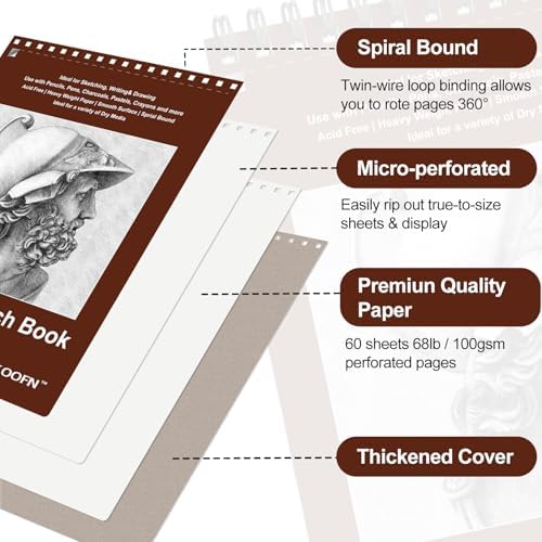 TKOOFN 10 Pack 5.5" x 8.5" SketchBooks Bulk,Top Spiral Bound Sketchbook