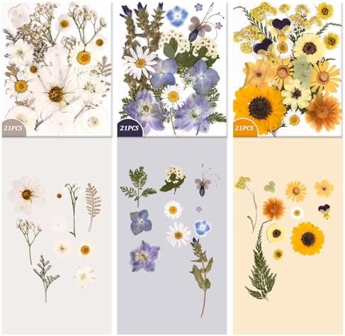 9 Packs of 200 Pressed Dried Flowers and Leaves for DIY Crafts | Assorted Real Natural Dry Flowers with Tweezers For Resin, Soap, Jewelry, Card Making,Nail Artand Scrapbooking