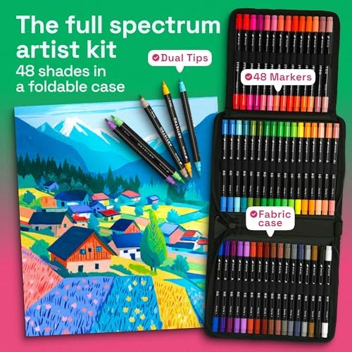 ARTISTRO 48 Acrylic Paint Markers, Set of Paint pens | Brush & Fine Precision Tips, Painting & Calligraphy, Multisurface for Fabric, Rock, Glass Painting, Wood, DIY, Craft, Canvas
