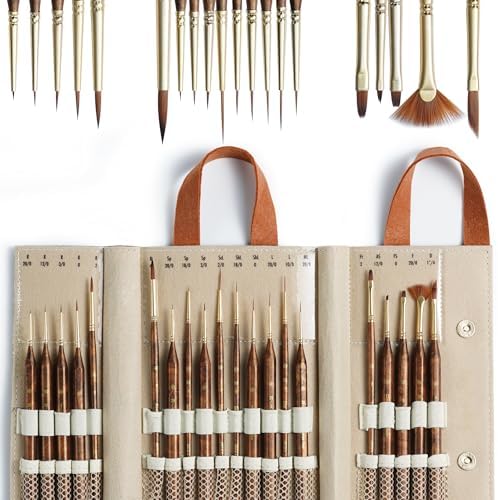 Artify Extreme Detail Paint Brushes Professional, 20pcs Ultra-Fine & Multipe Specialty Brushes for Miniature, Illustration & Craft Painting, Precision Paint Brush Set with High-End Handbag