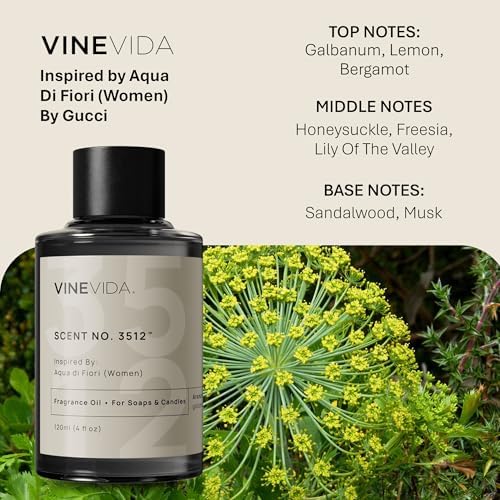 VINEVIDA Scent NO. 3512 Fragrance Oil - 120mL (4oz) - Inspired by: Aqua di Fiori (Women) Fragrance Oil for Candle Making - Made in USA Candle Scents Scents for Soap Making
