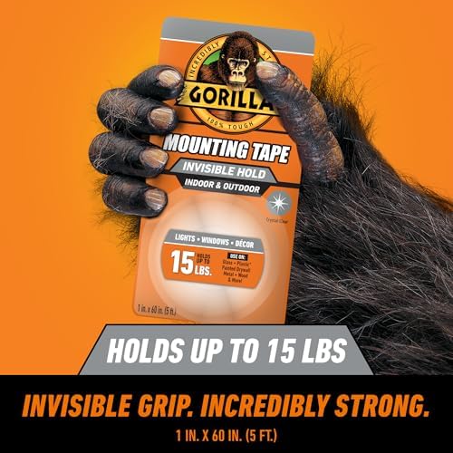 Gorilla Tough & Clear, Double Sided Mounting Tape, Weatherproof, 1" x 60", Clear, (Pack of 12)