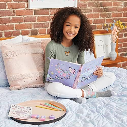 3C4G Butterfly All-in-1 Sketchbook Set - Girls Diary, Journal, Sketch Book for Kids with Pencils, Stickers & More - Drawing Kit for Kids - Unlined Diary for Girls - Kids Sketch Pad by Make It Real