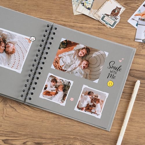 potricher 8 x 8 Inch DIY Scrapbook Album 40 Pages with Kraft Paper, Gray | Thick Kraft Paper Scrap Book Photo Albums, Memory Book for Wedding, Anniversary, Baby, Family, Travel, DIY Projects