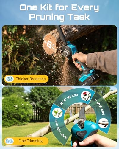 SEESII 2-in-1 Mini Chainsaw & Pruning Shears Combo, Brushless Motor | 6 Inch Cordless Chain Saw, 1.2" Electric Pruner with 2×2000mAh Batteries, for Tree Cutter, Pruning Scissors for Gardening
