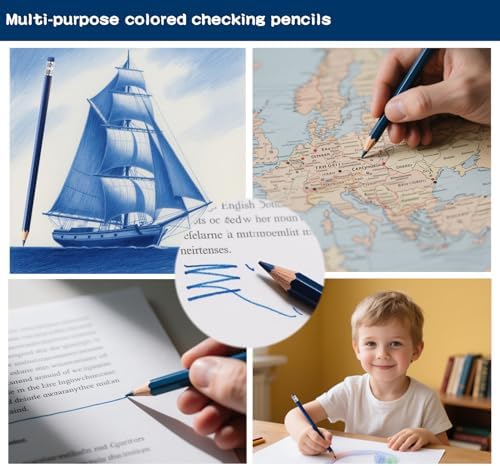 Adhere 25pcs Checking Pencils Erasable colored Pencils Pre-Sharpened #2 HB,for Checking Tests Grading,Map Coloring, editing Office Favors,including a Free sharpener. (Navy Blue)