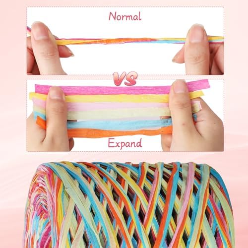 woric Colored Raffia Ribbon, 394 ft Paper 6 Colors Craft Ribbon