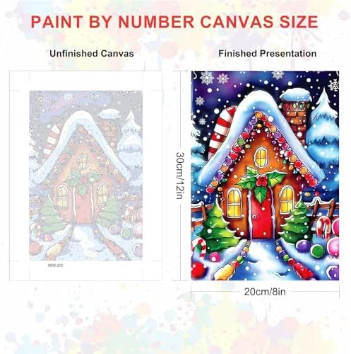 SENQAO Christmas Paint by Numbers for Adults Beginners Framed, Candy House Adults' Paint-by-Number Kits, Adult Paint by Number Kits on Canvas, Acrylic Number Painting for Home Decor, 8x12inch