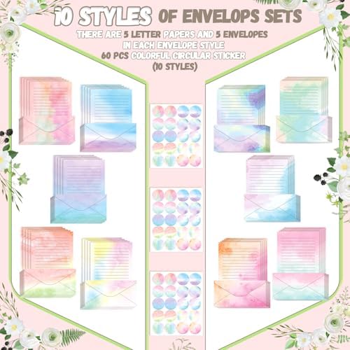 TaoBary 160 Pcs Watercolor Stationery Paper and Envelopes Set, 8.5 x 11''