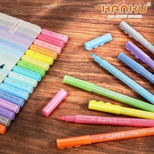 HANKU Glitter Highlighters, 16 Pack, Assorted Chisel Tip Aesthetic Markers