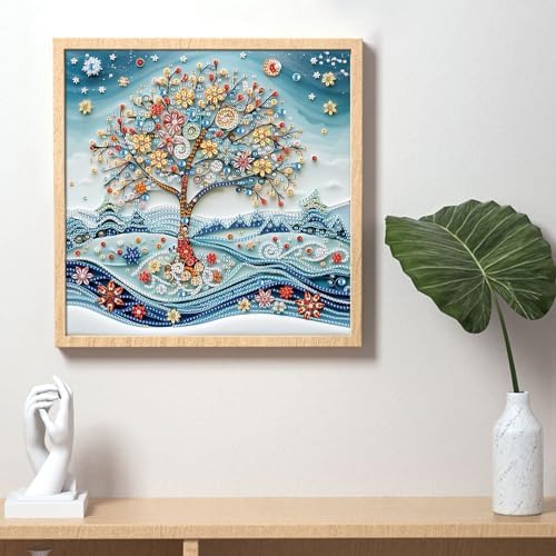 AiYuanzsh 5D Special Shape Diamond Art Kits for Beginners, Snowy Tree Diamond Painting Kits for Adults, Crystal Rhinestones Diamond Painting for Home Wall Decoration Gift 12×12 inch/30×30 cm
