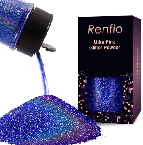 Renfio Holographic Ultra Fine Blue Glitter Powder Metallic Resin Glitter | 2.11 Oz (60g) PET Flakes Crafts Sequins 1/128" 0.008" 0.2mm Epoxy Chips Flakes for Tumblers Slime - Laser Royal Blue
