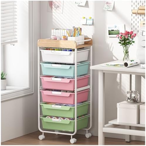 SYKIARIOL Rolling Cart with 6 Drawers,Craft Organizer and Storage,Colorful