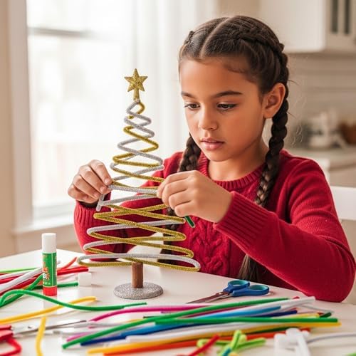 Caydo 200 Pieces Glitter Golden & Silver Pipe Cleaners