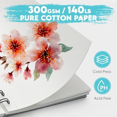 KOVIEDE 100% Cotton Watercolor Paper Pad 7"x10" (3 Pack, 30 Sheets Each)