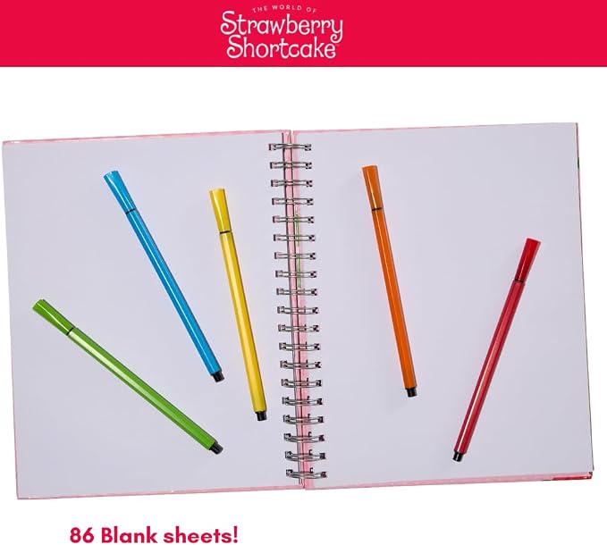 Strawberry Shortcake Sketchbook for Kids with Washable Markers, 86 Blank Pages Spiral Bound, Pink