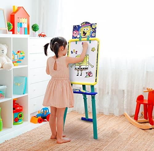 Spongebob Kids Art Easel, Standing Magnetic Whiteboard and Chalkboard, Drawing Accessories